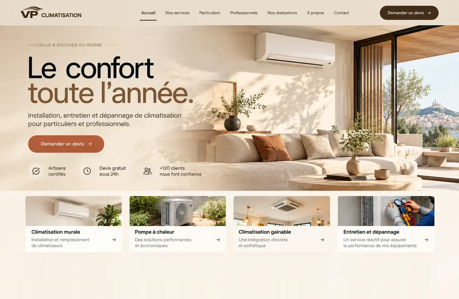 Page d'accueil du site VP Climatisation après la refonte.