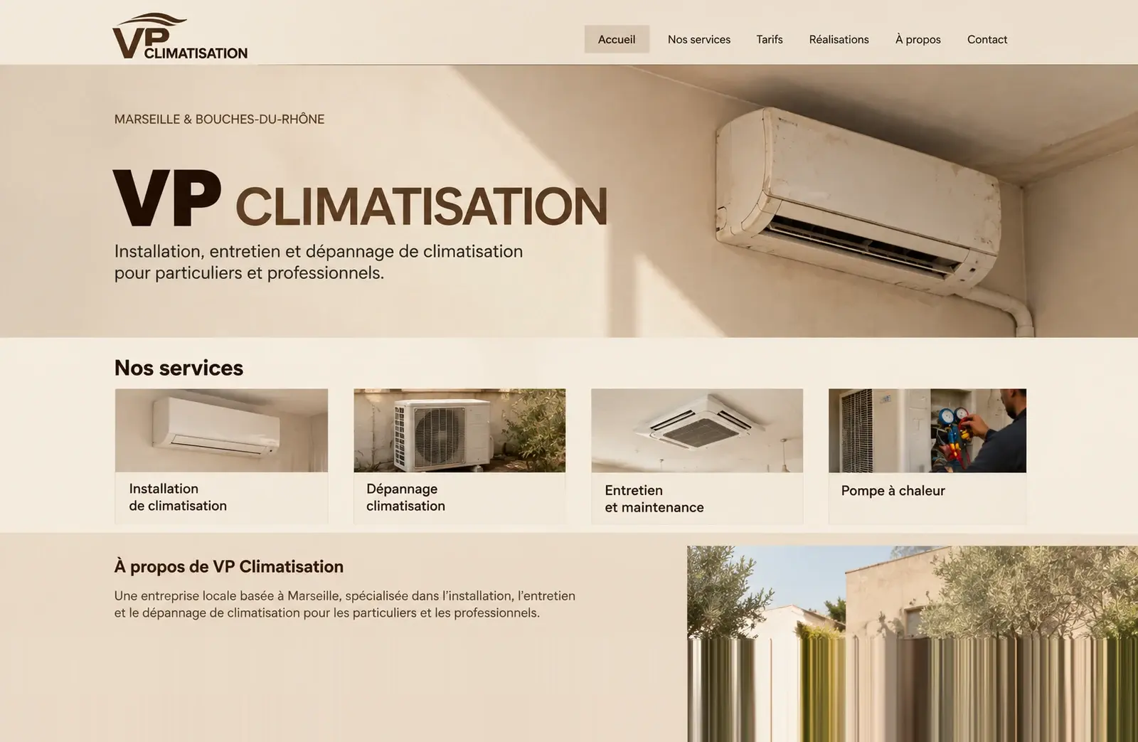 Page d'accueil du site VP Climatisation avant la refonte.